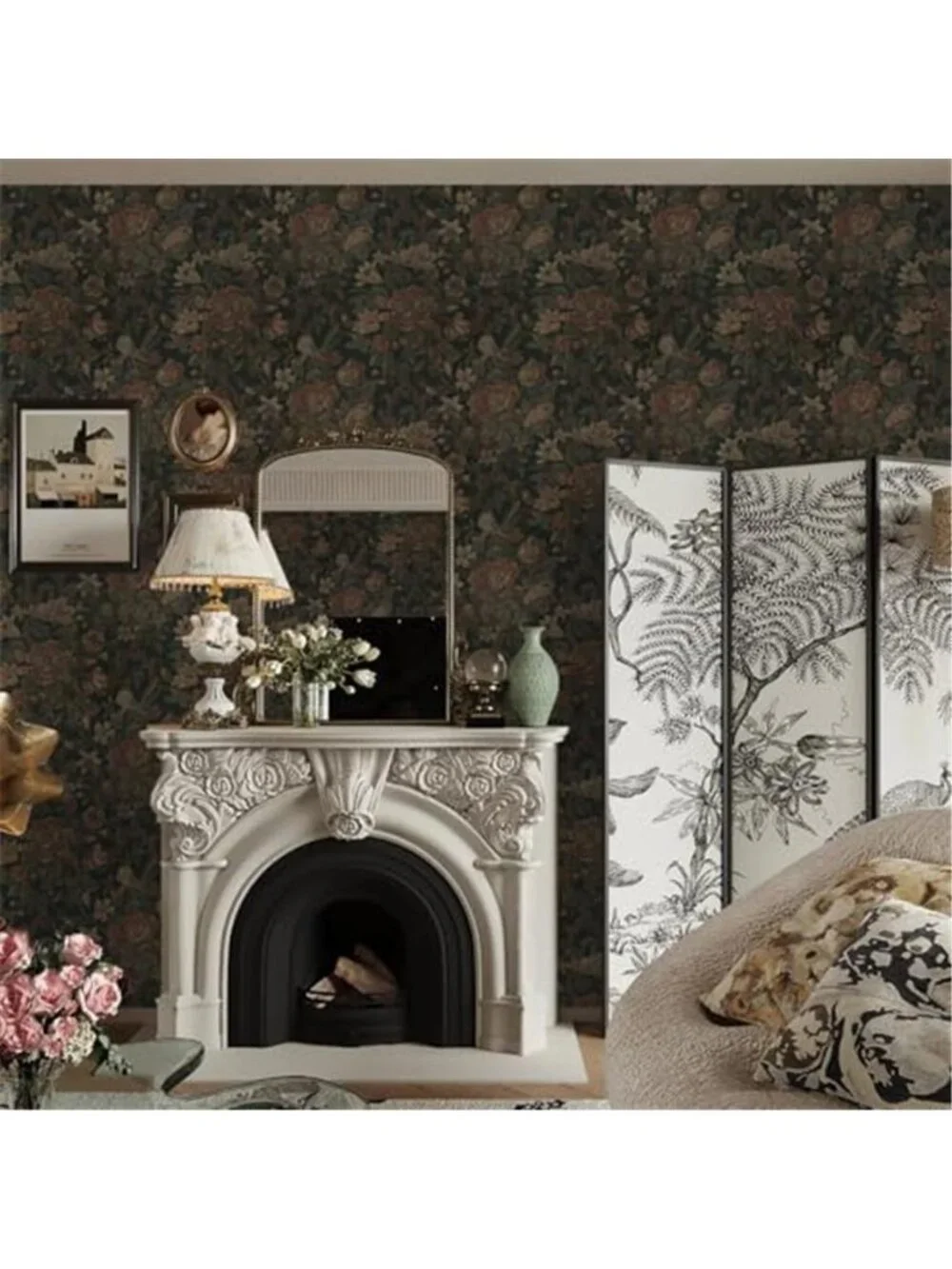 Vintage Peel and Stick Wallpaper Dark Green Floral Wall Paper 16.1